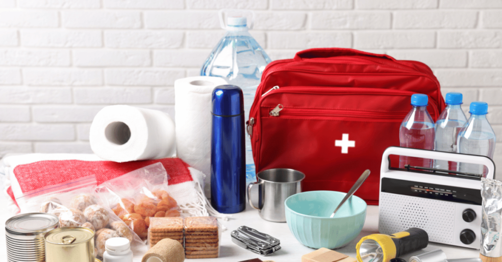 Emergency first aid kit with essential medical supplies.